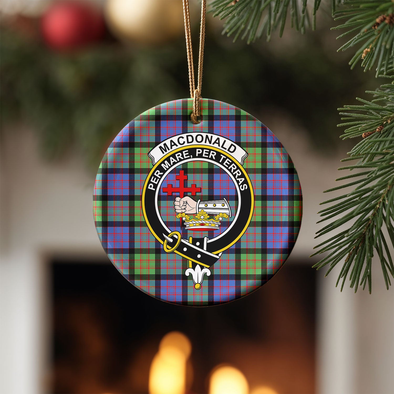 MacDonald Ancient Tartan Crest Christmas Ceramic Ornament