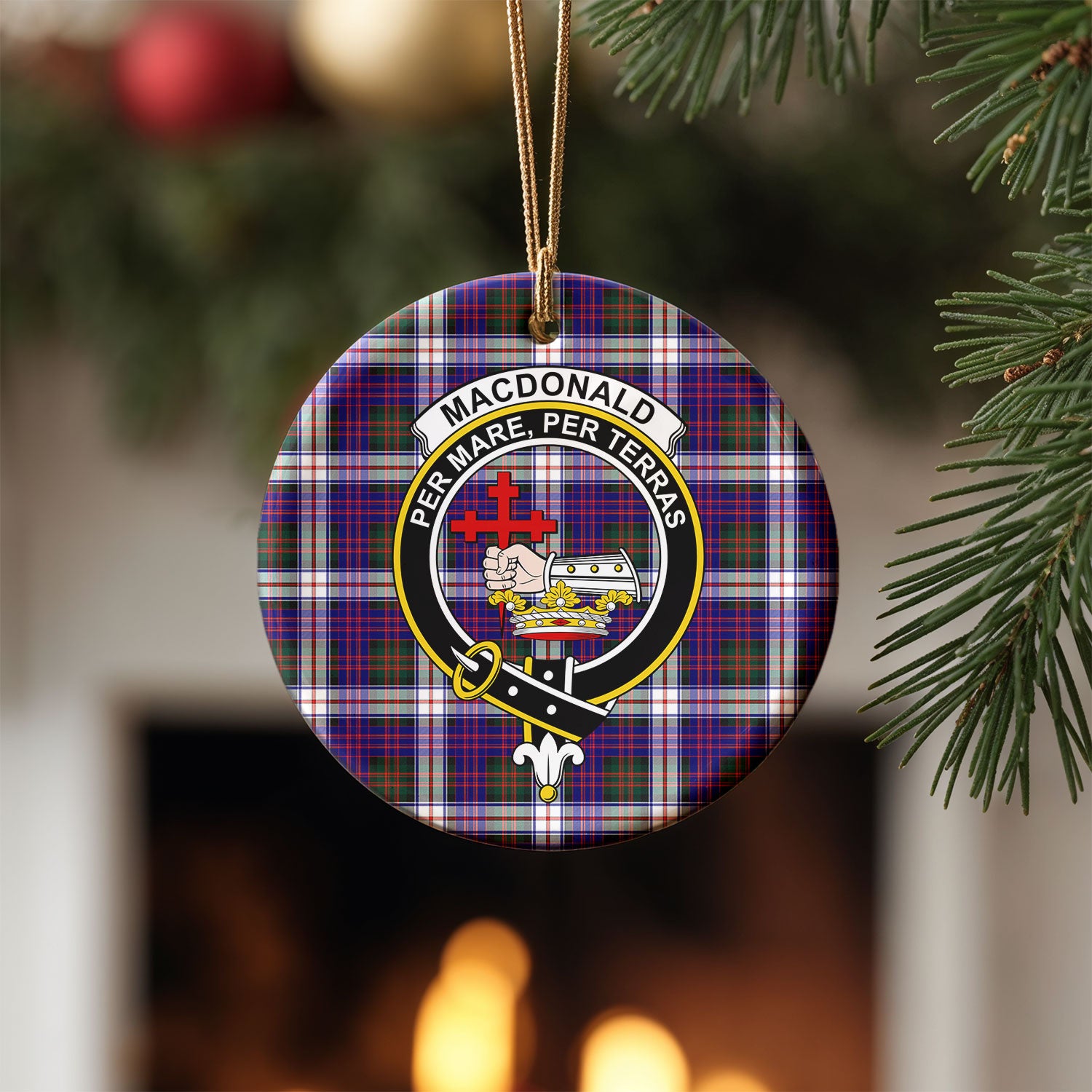 MacDonald Dress Modern Tartan Crest Christmas Ceramic Ornament