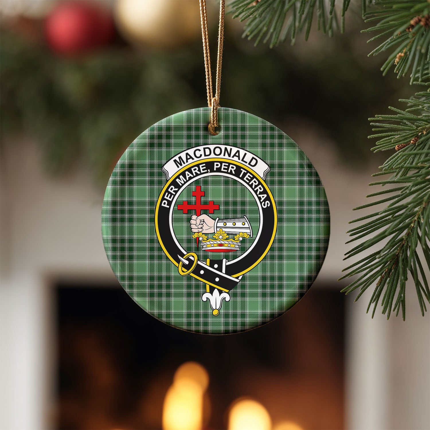 MacDonald Lord of the Isles Hunting Tartan Crest Christmas Ceramic Ornament