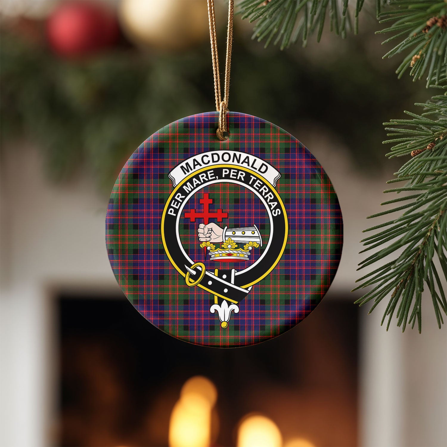 MacDonald Modern Tartan Crest Christmas Ceramic Ornament