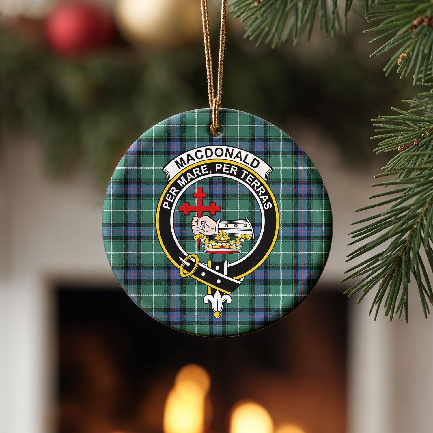 MacDonald of the Isles Hunting Ancient Tartan Crest Christmas Ceramic Ornament