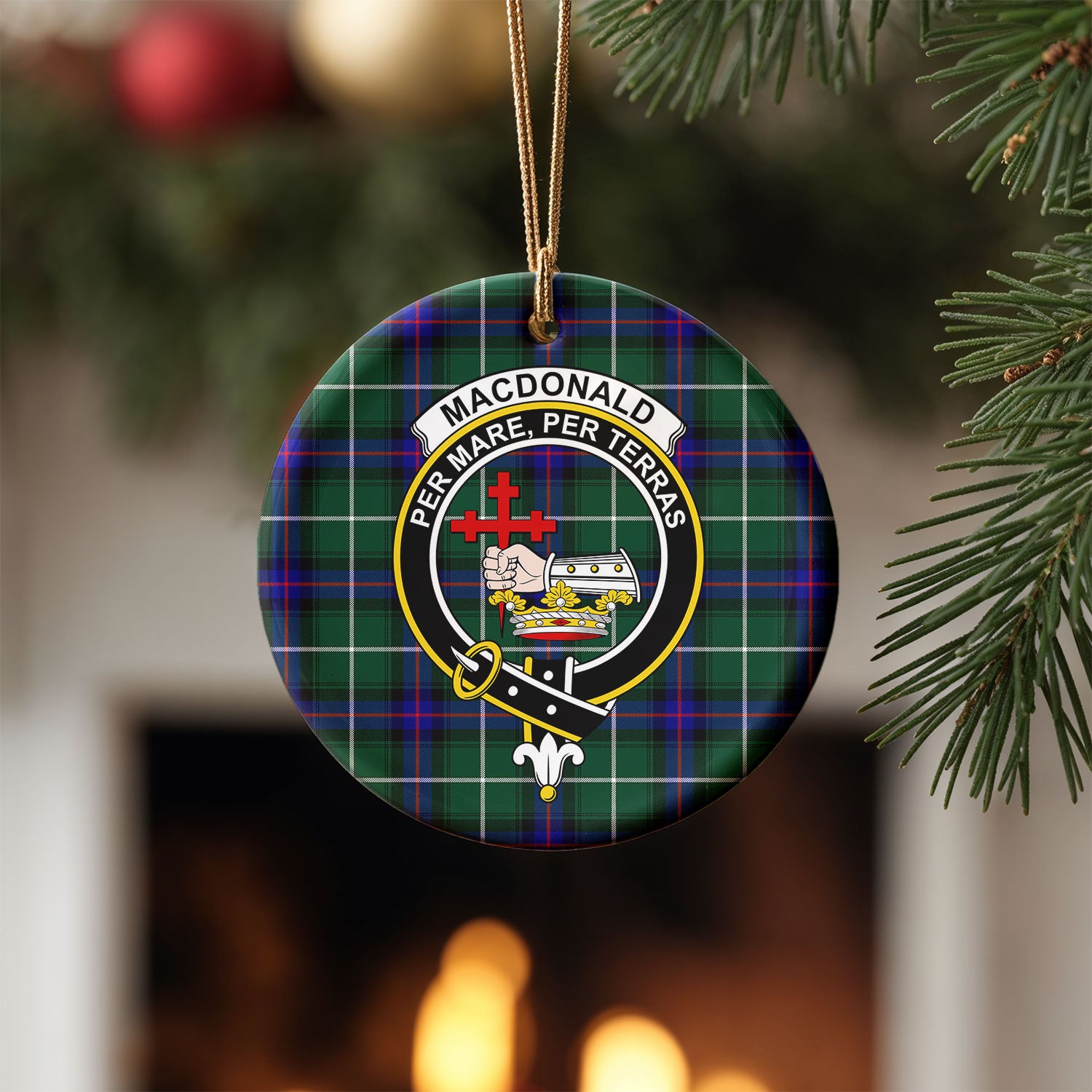 MacDonald of the Isles Hunting Modern Tartan Crest Christmas Ceramic Ornament