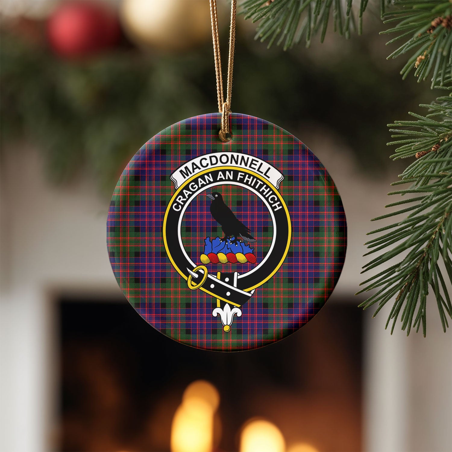 MacDonnell of Glengarry Modern Tartan Crest Christmas Ceramic Ornament