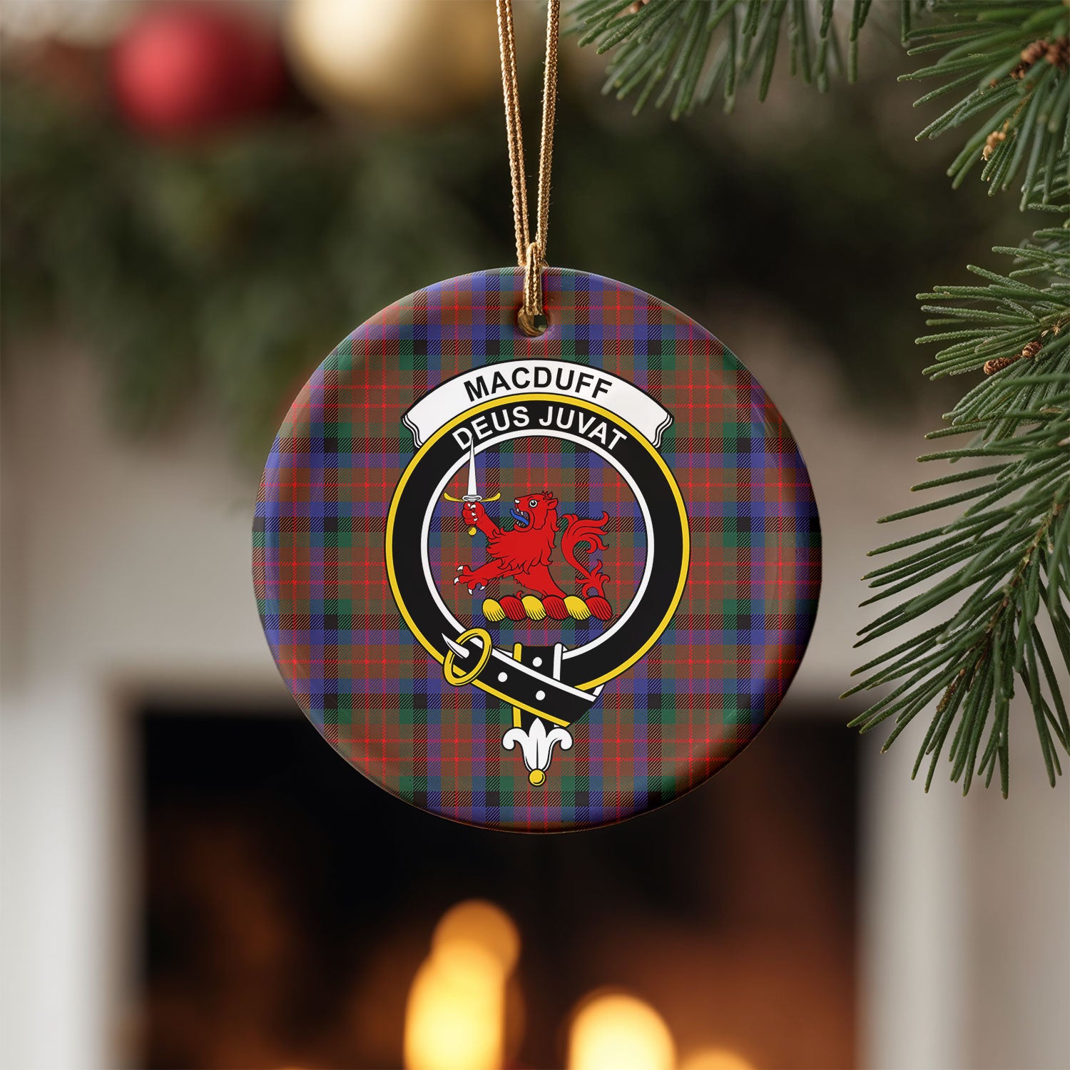 MacDuff Hunting Modern Tartan Crest Christmas Ceramic Ornament