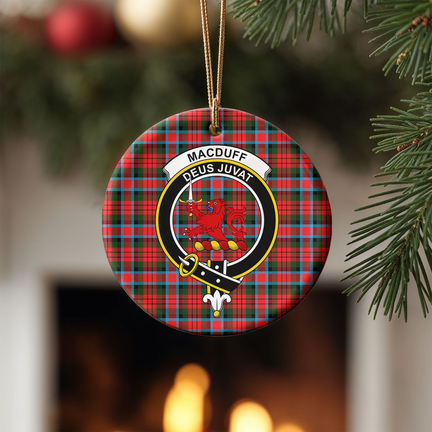 MacDuff Modern Tartan Crest Christmas Ceramic Ornament