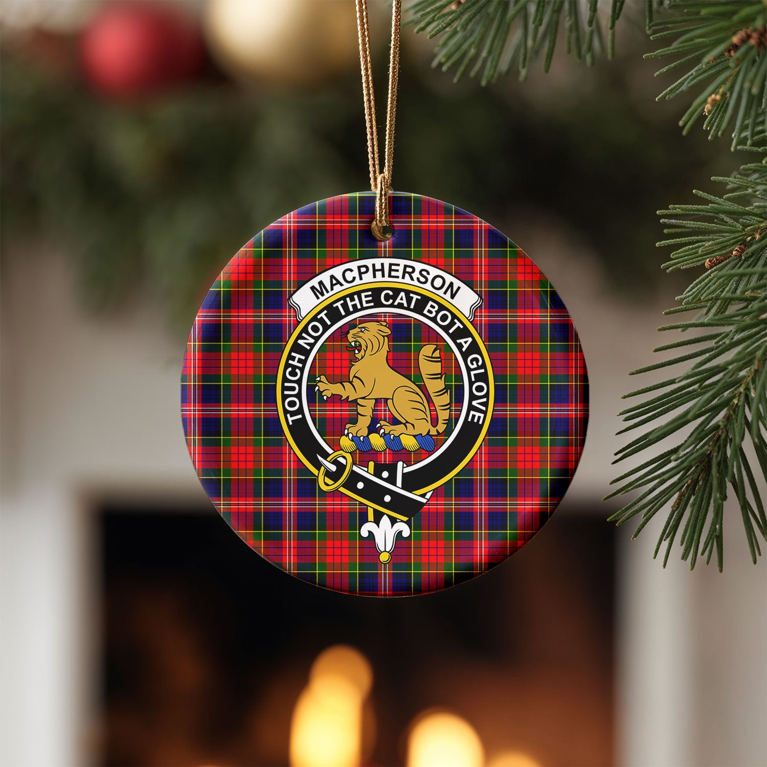 MacPherson Modern Tartan Crest Christmas Ceramic Ornament