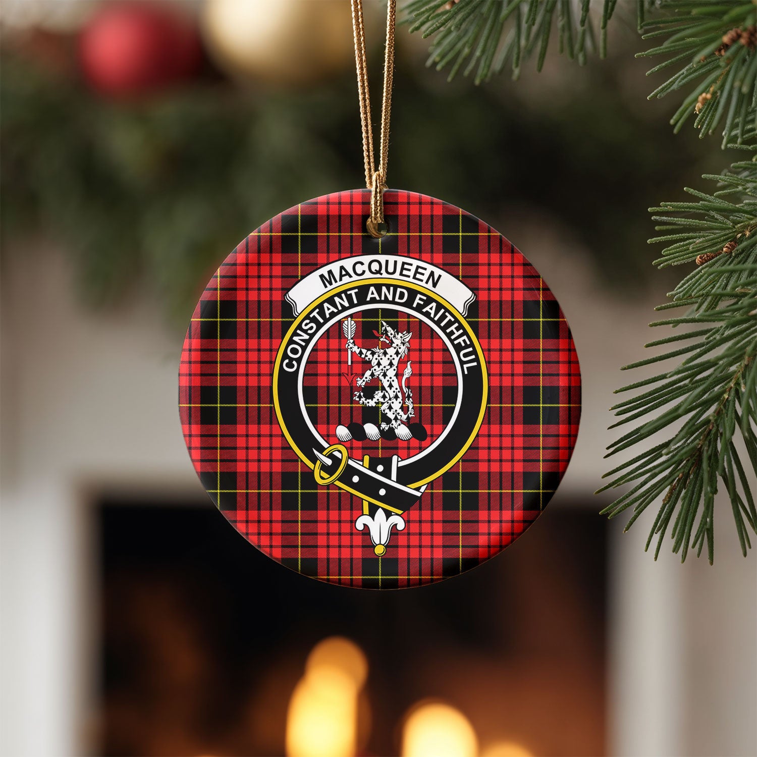 MacQueen Modern Tartan Crest Christmas Ceramic Ornament