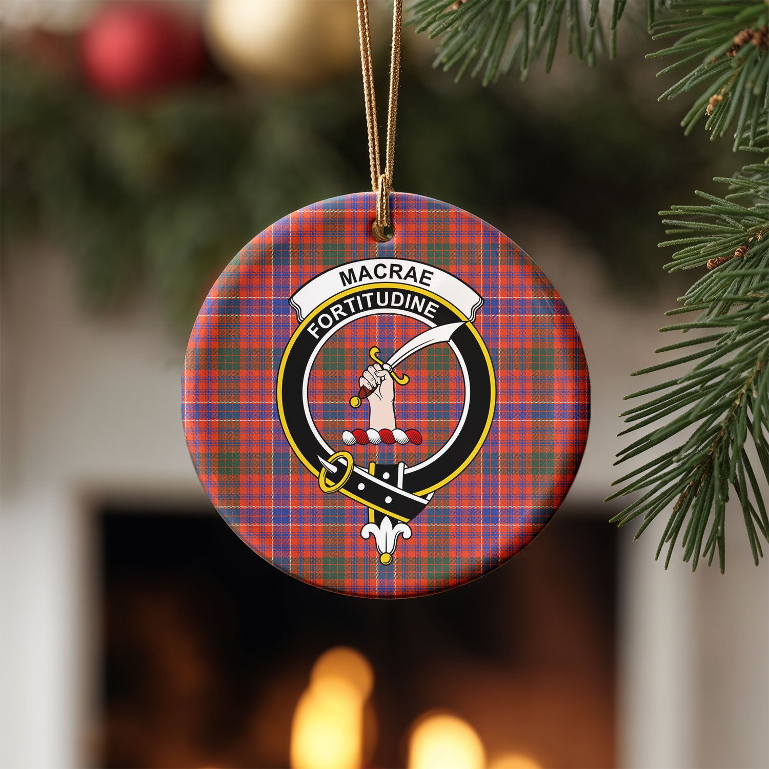 MacRae Ancient Tartan Crest Christmas Ceramic Ornament