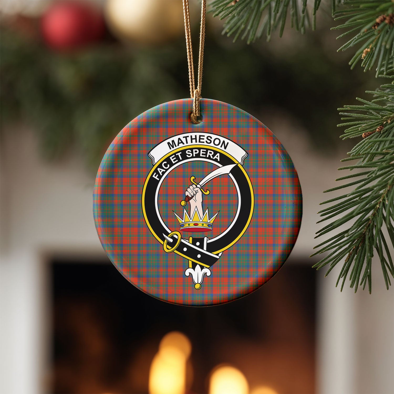 Matheson Ancient Tartan Crest Christmas Ceramic Ornament