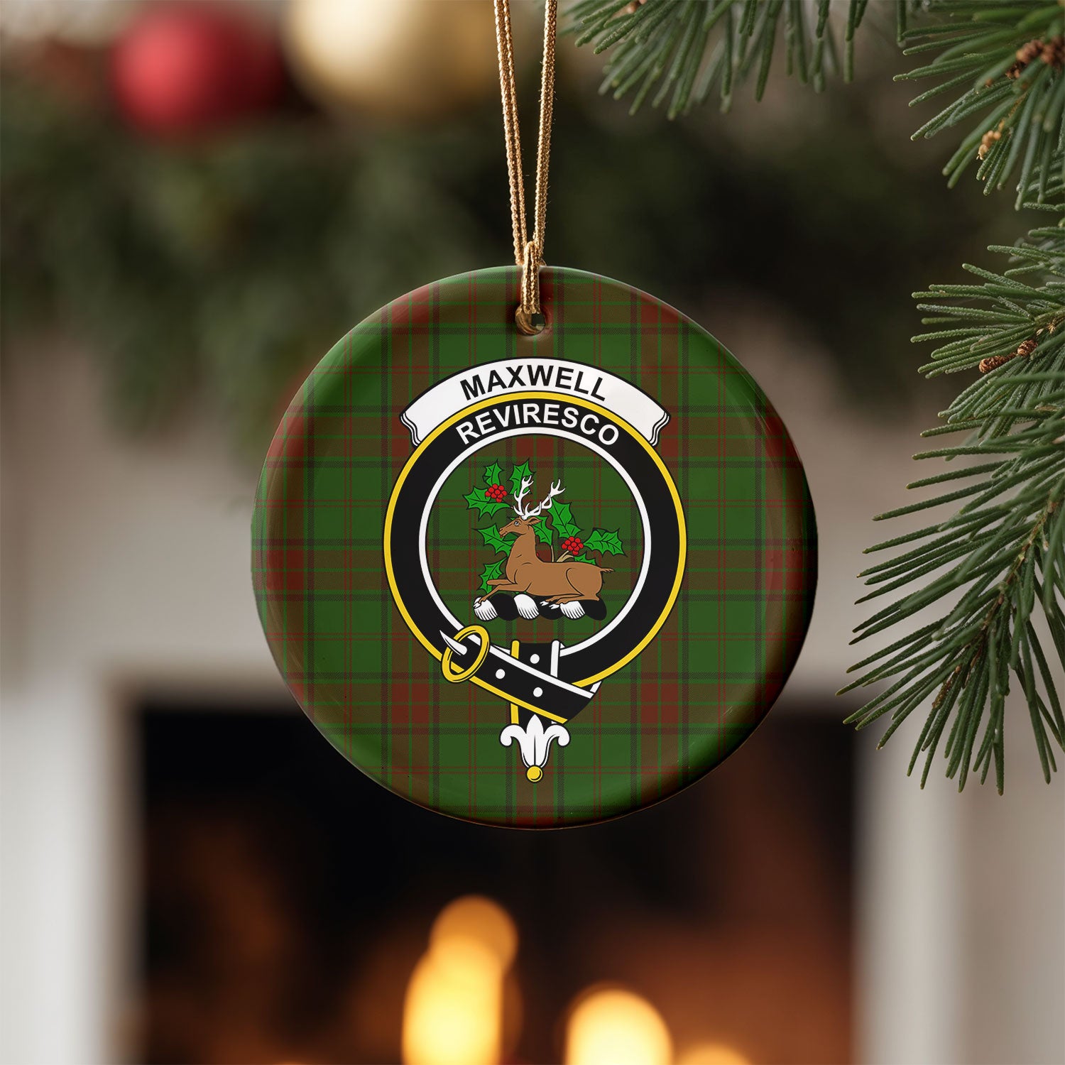 Maxwell Hunting Tartan Crest Christmas Ceramic Ornament