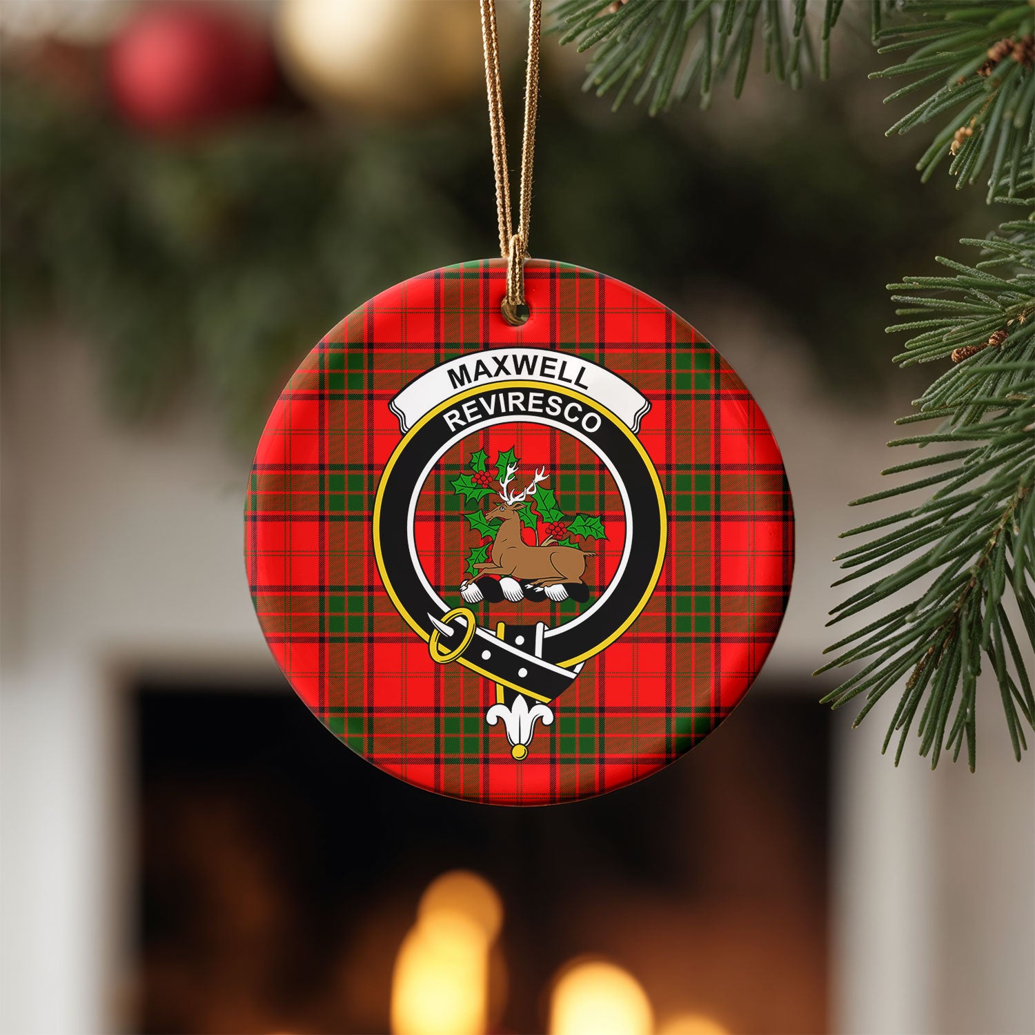 Maxwell Modern Tartan Crest Christmas Ceramic Ornament