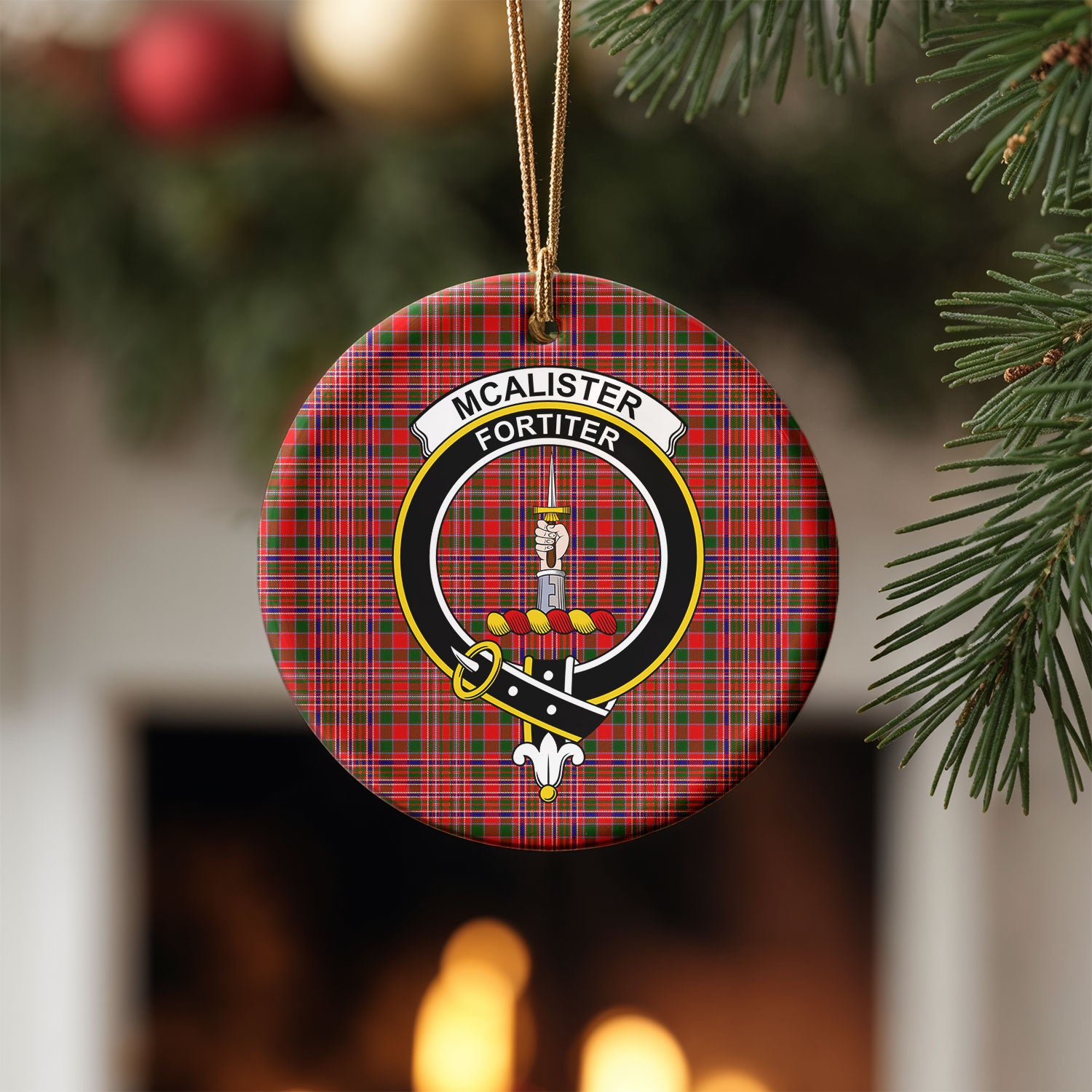 McAlister Modern Tartan Crest Christmas Ceramic Ornament
