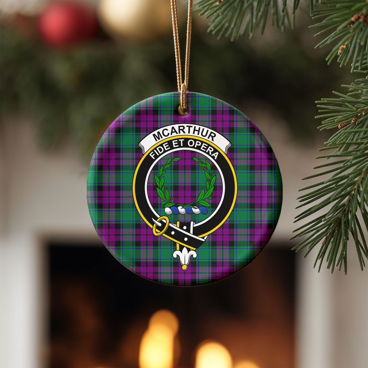 McArthur - Milton Tartan Crest Christmas Ceramic Ornament