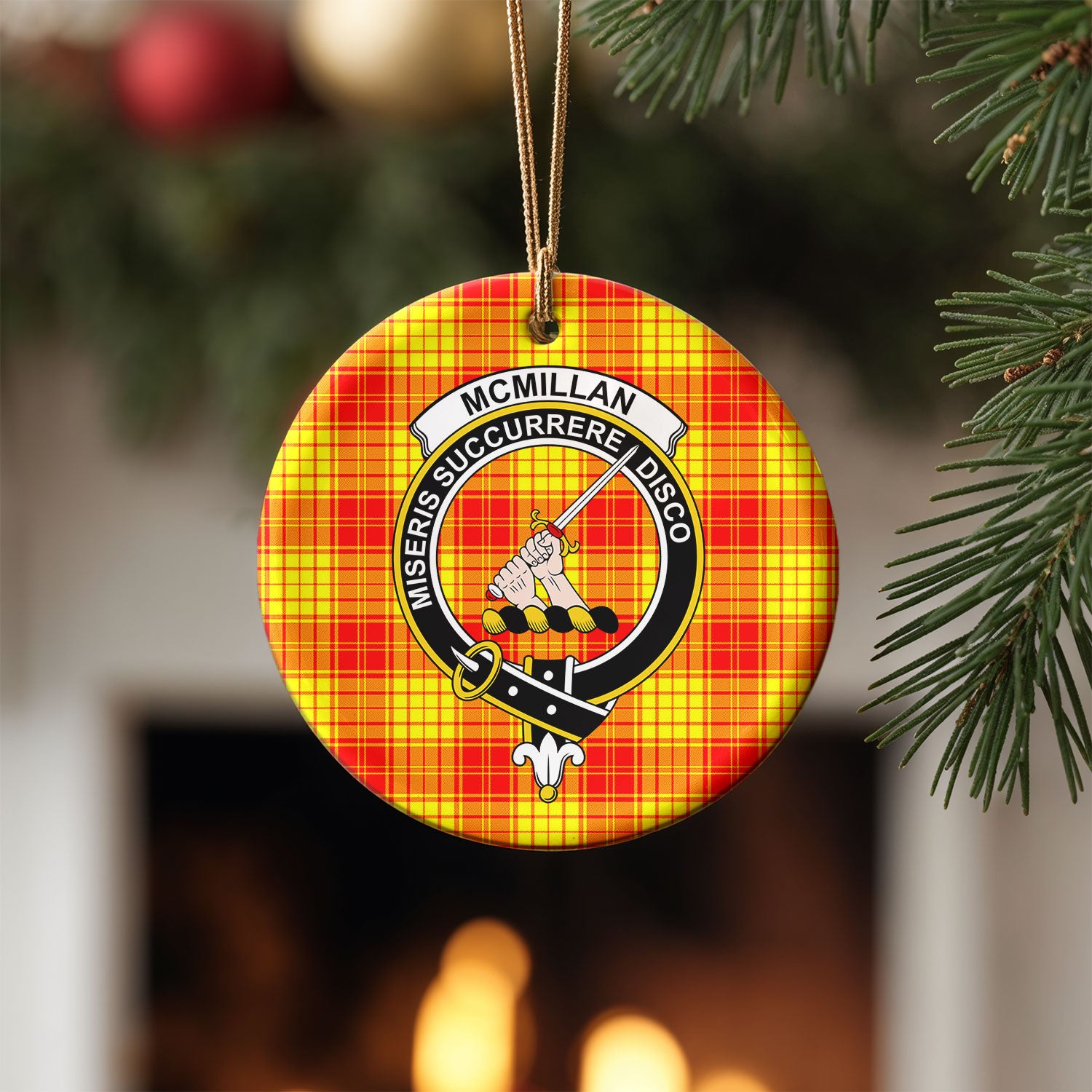 McMillan Clan Tartan Crest Christmas Ceramic Ornament