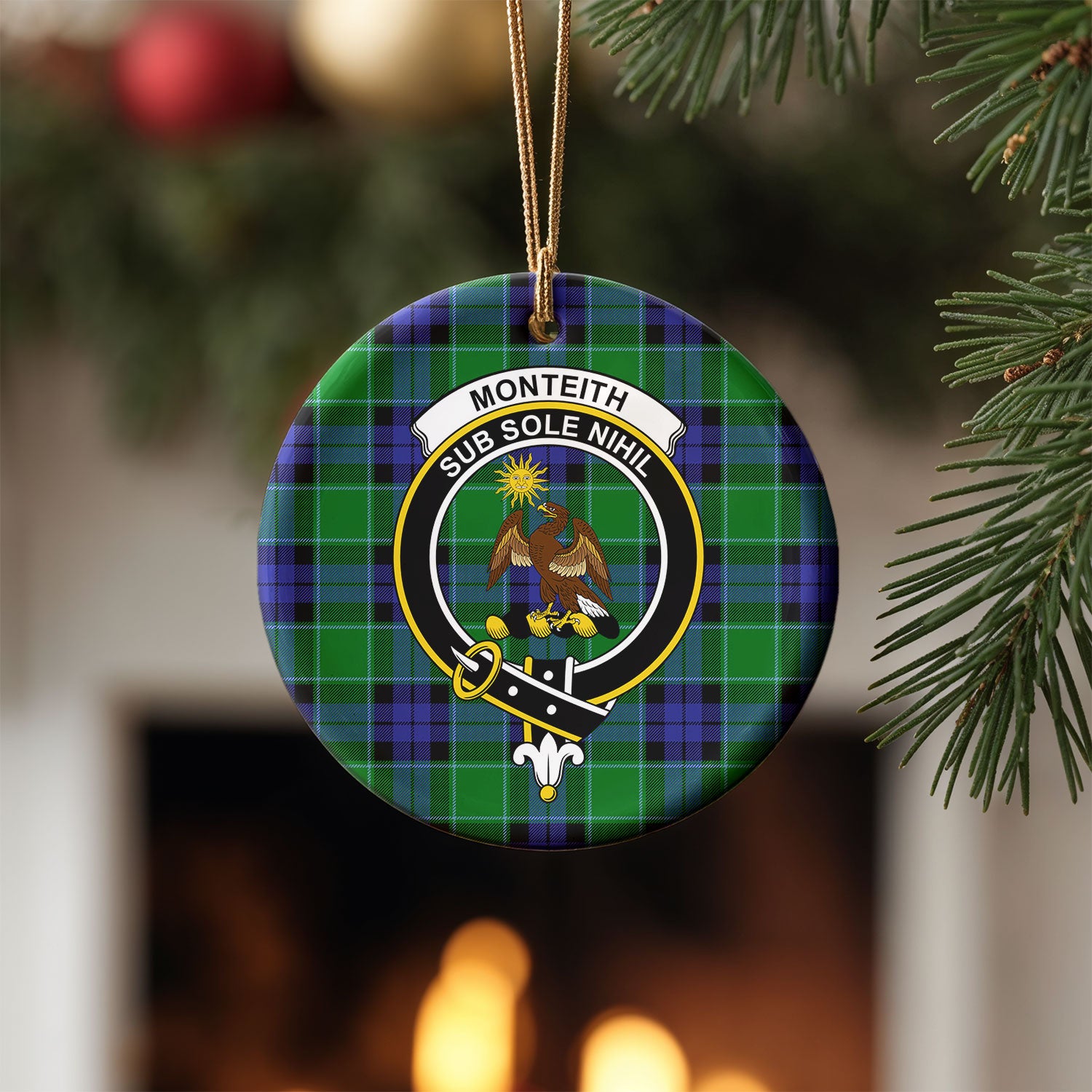 Monteith Tartan Crest Christmas Ceramic Ornament