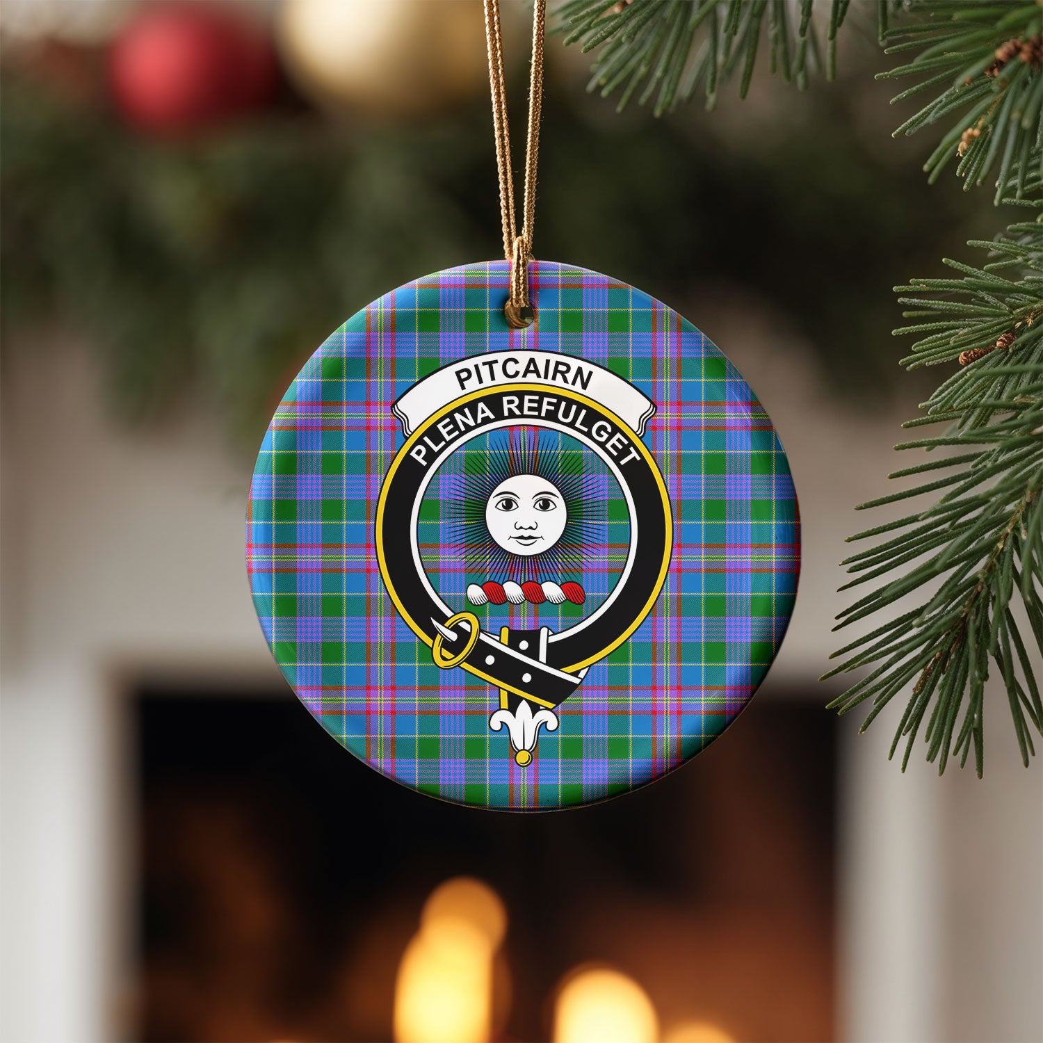 Pitcairn Hunting Tartan Crest Christmas Ceramic Ornament