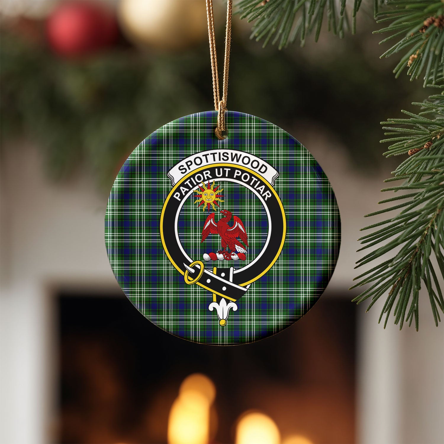 Spottiswood Tartan Crest Christmas Ceramic Ornament