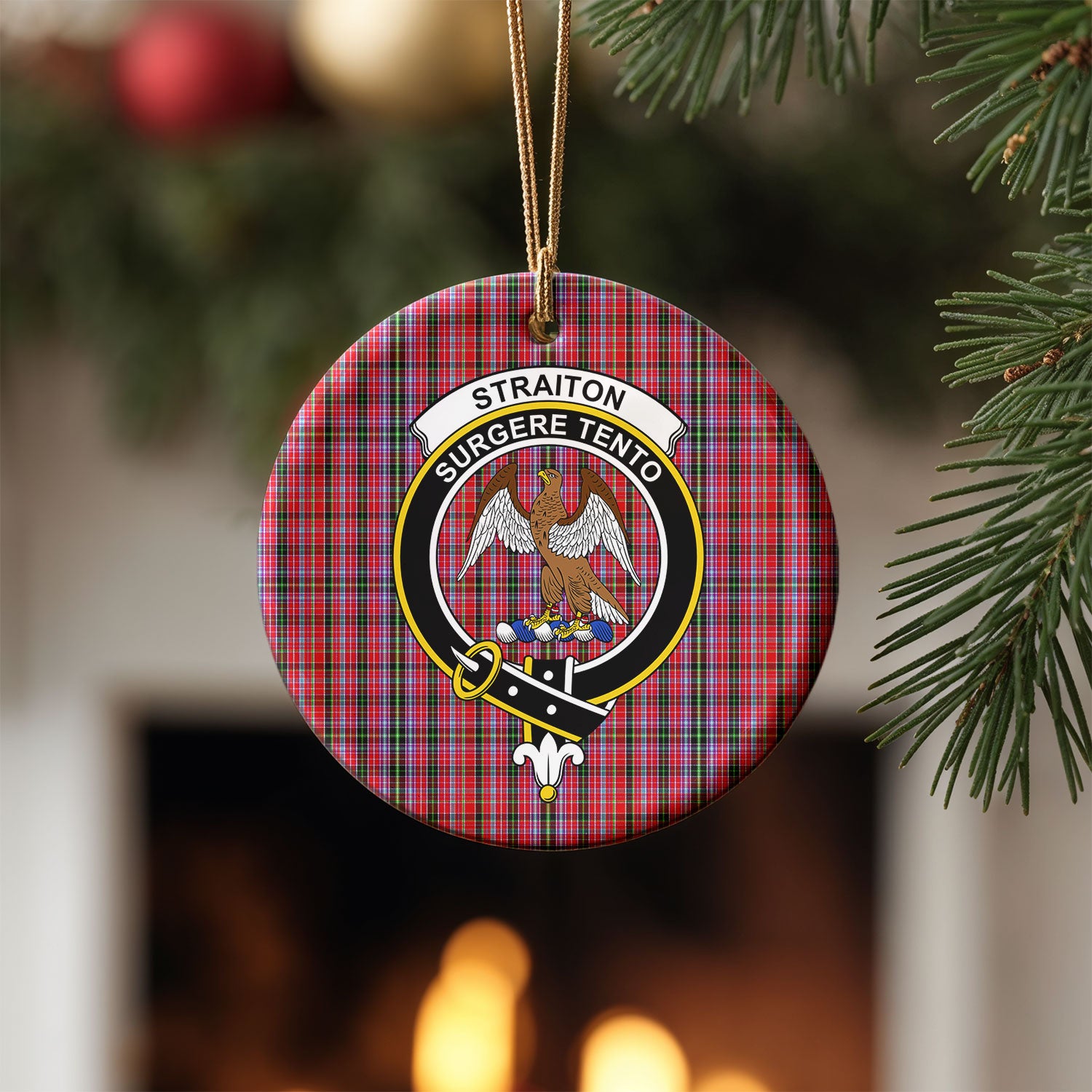 Straiton Tartan Crest Christmas Ceramic Ornament