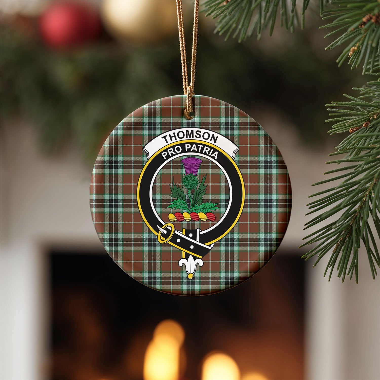 Thomson Hunting Modern Tartan Crest Christmas Ceramic Ornament