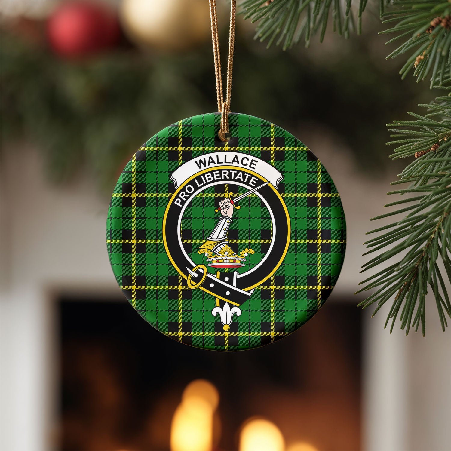 Wallace Hunting Modern Tartan Crest Christmas Ceramic Ornament