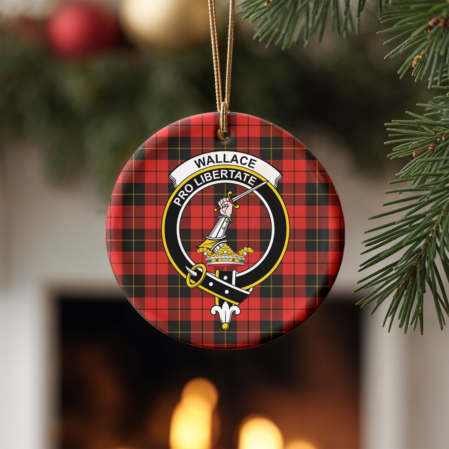Wallace Weathered Tartan Crest Christmas Ceramic Ornament