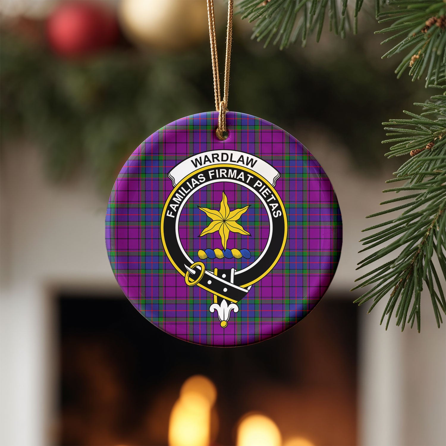 Wardlaw Modern Tartan Crest Christmas Ceramic Ornament