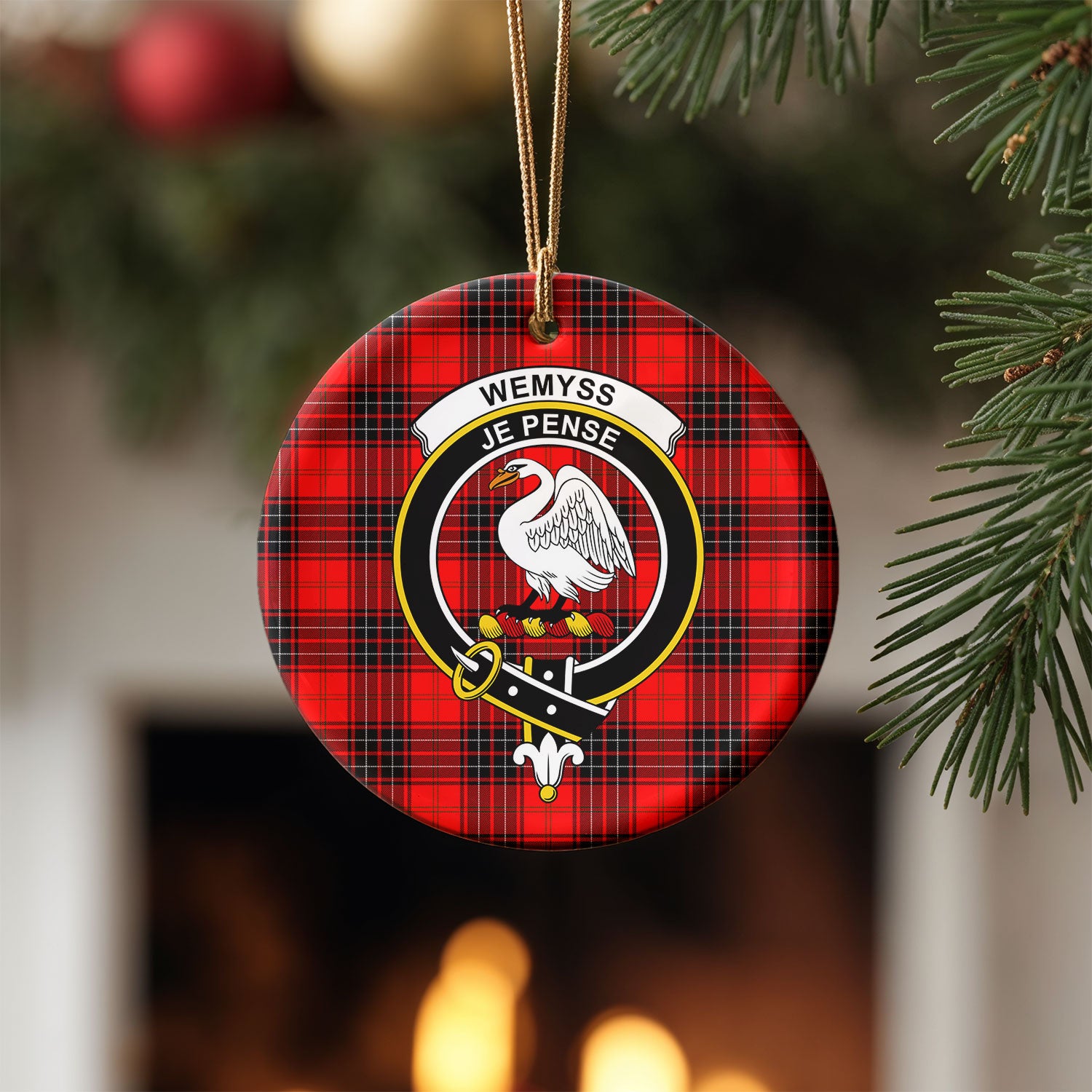 Wemyss Modern Tartan Crest Christmas Ceramic Ornament