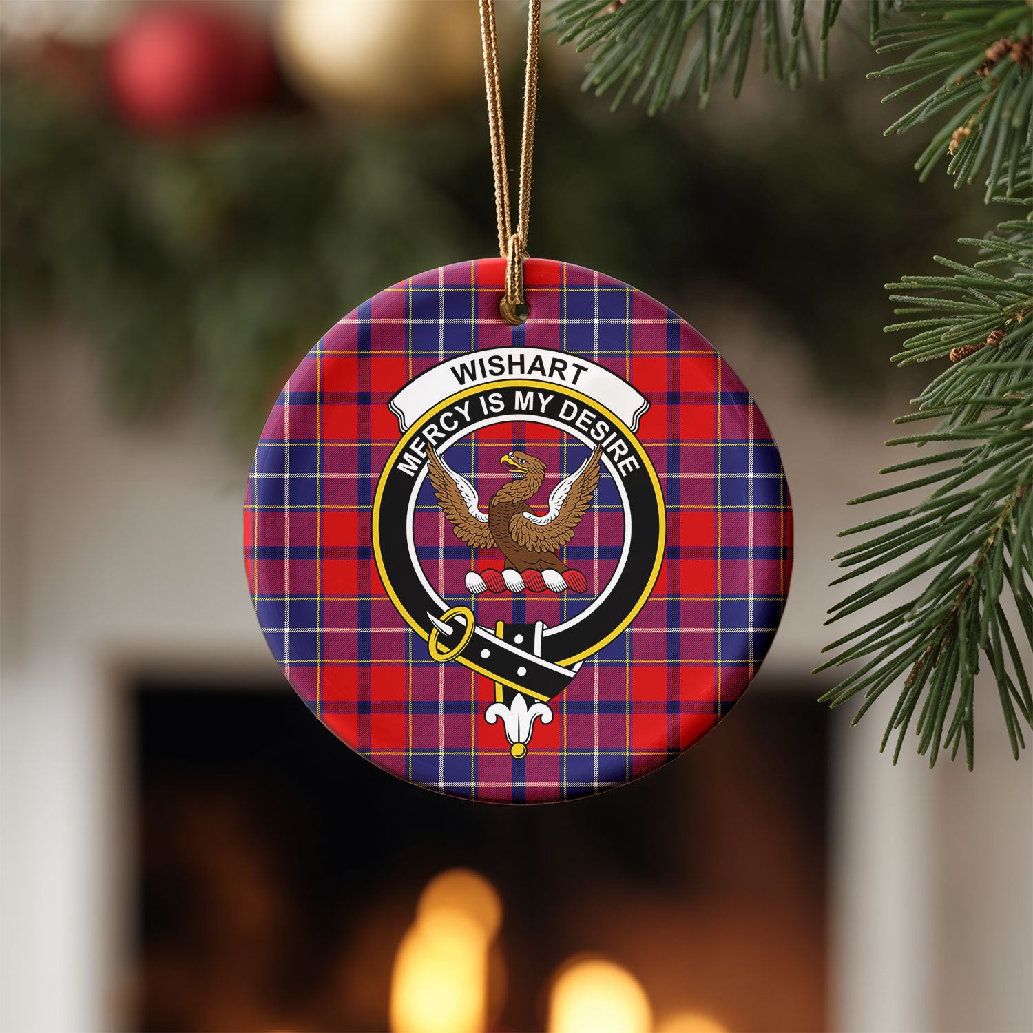 Wishart Dress Tartan Crest Christmas Ceramic Ornament