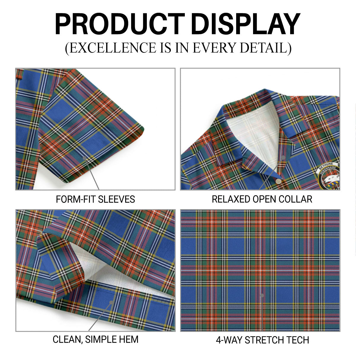 Bethune Ancient Tartan Crest Hawaiian Shirt