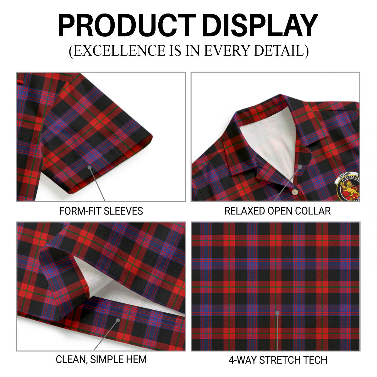 Broun Modern Tartan Crest Hawaiian Shirt