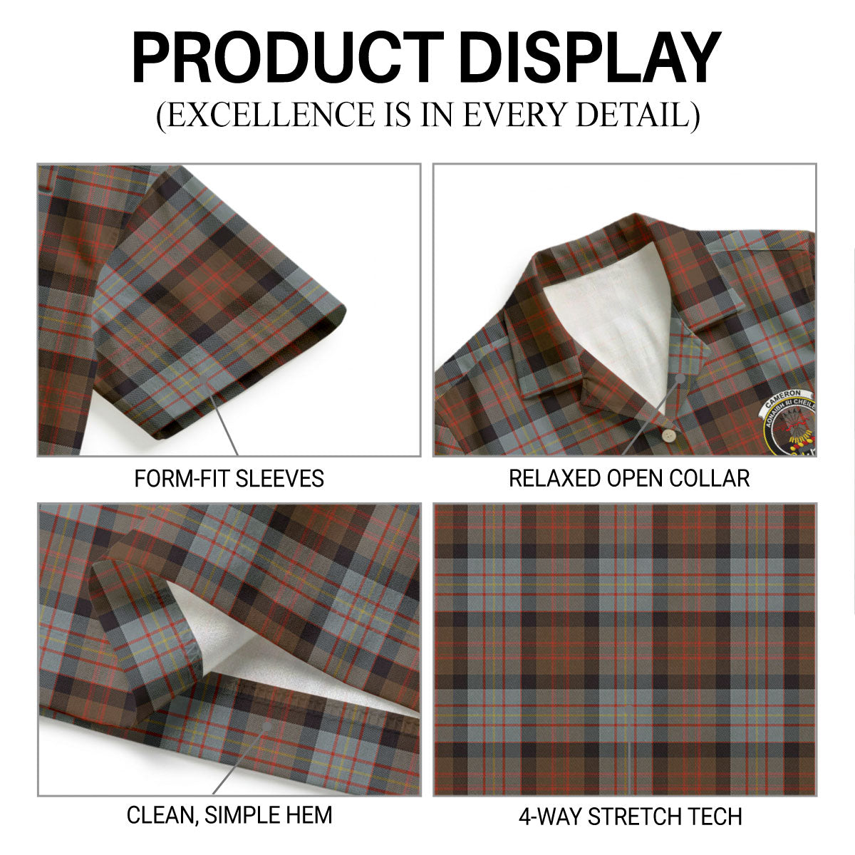 Cameron of Erracht Weathered Tartan Crest Hawaiian Shirt