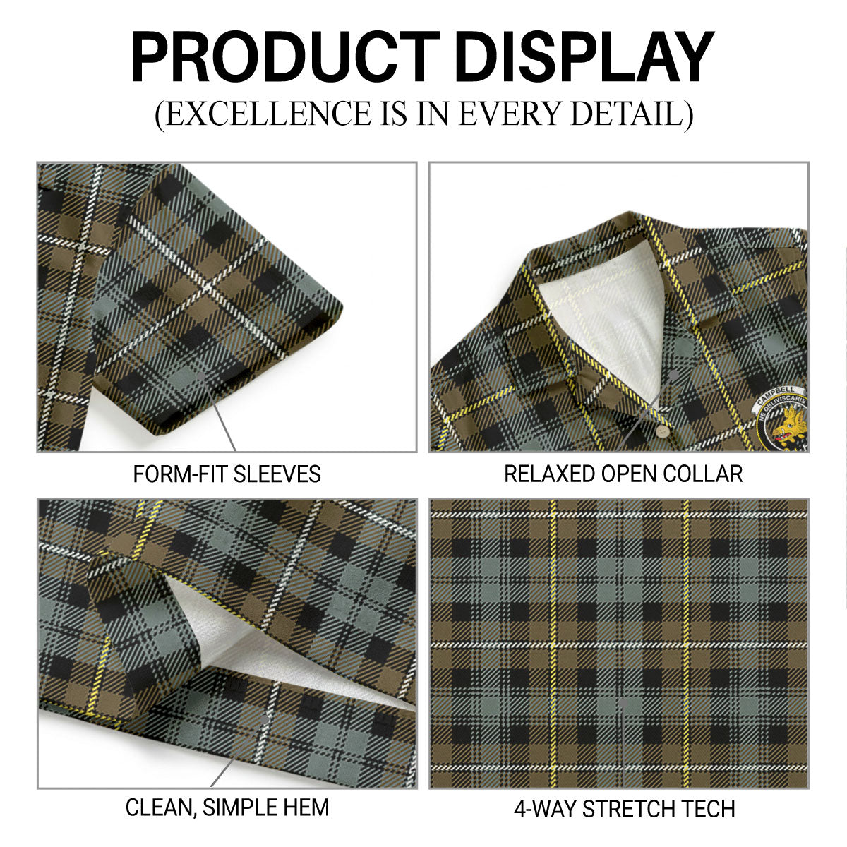 Campbell Argyll Weathered Tartan Crest Hawaiian Shirt