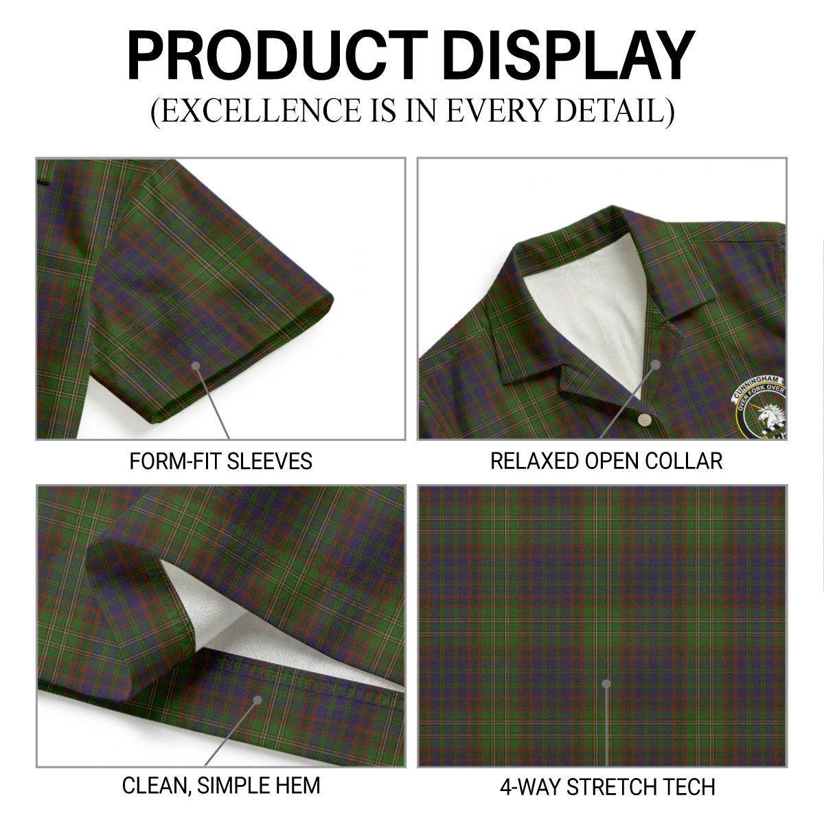 Cunningham Hunting Modern Tartan Crest Hawaiian Shirt