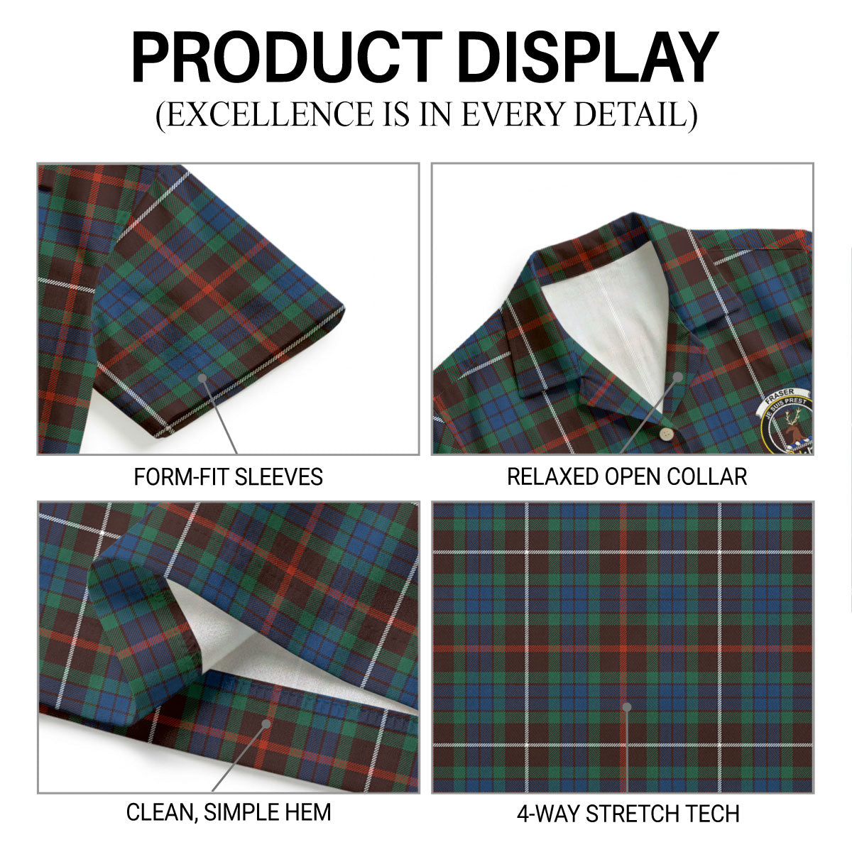 Fraser (of Lovat) Hunting Ancient Tartan Crest Hawaiian Shirt