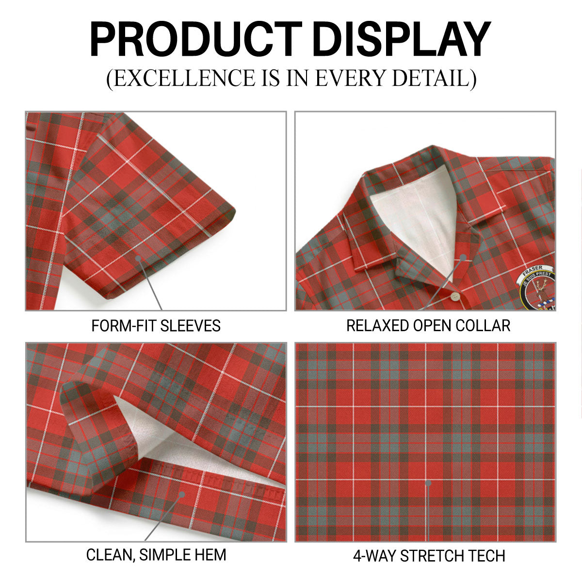 Fraser (of Lovat) Weathered Tartan Crest Hawaiian Shirt