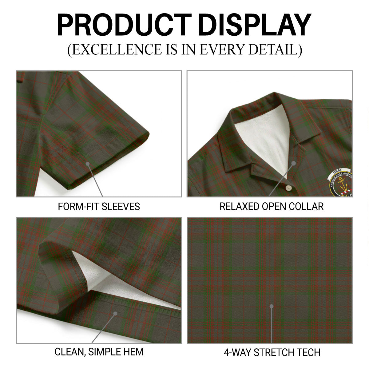 Gray Tartan Crest Hawaiian Shirt