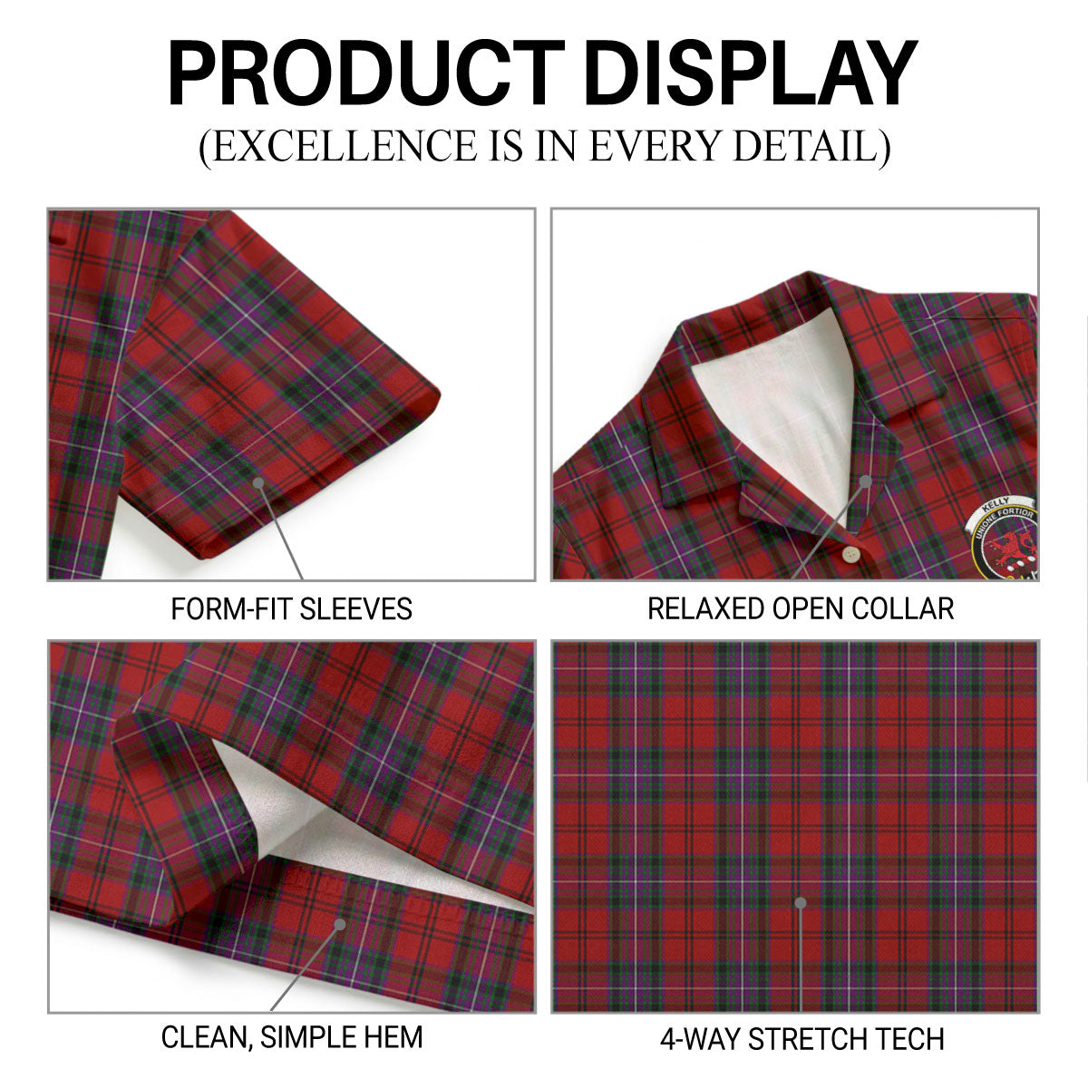 Kelly of Sleat Red Tartan Crest Hawaiian Shirt