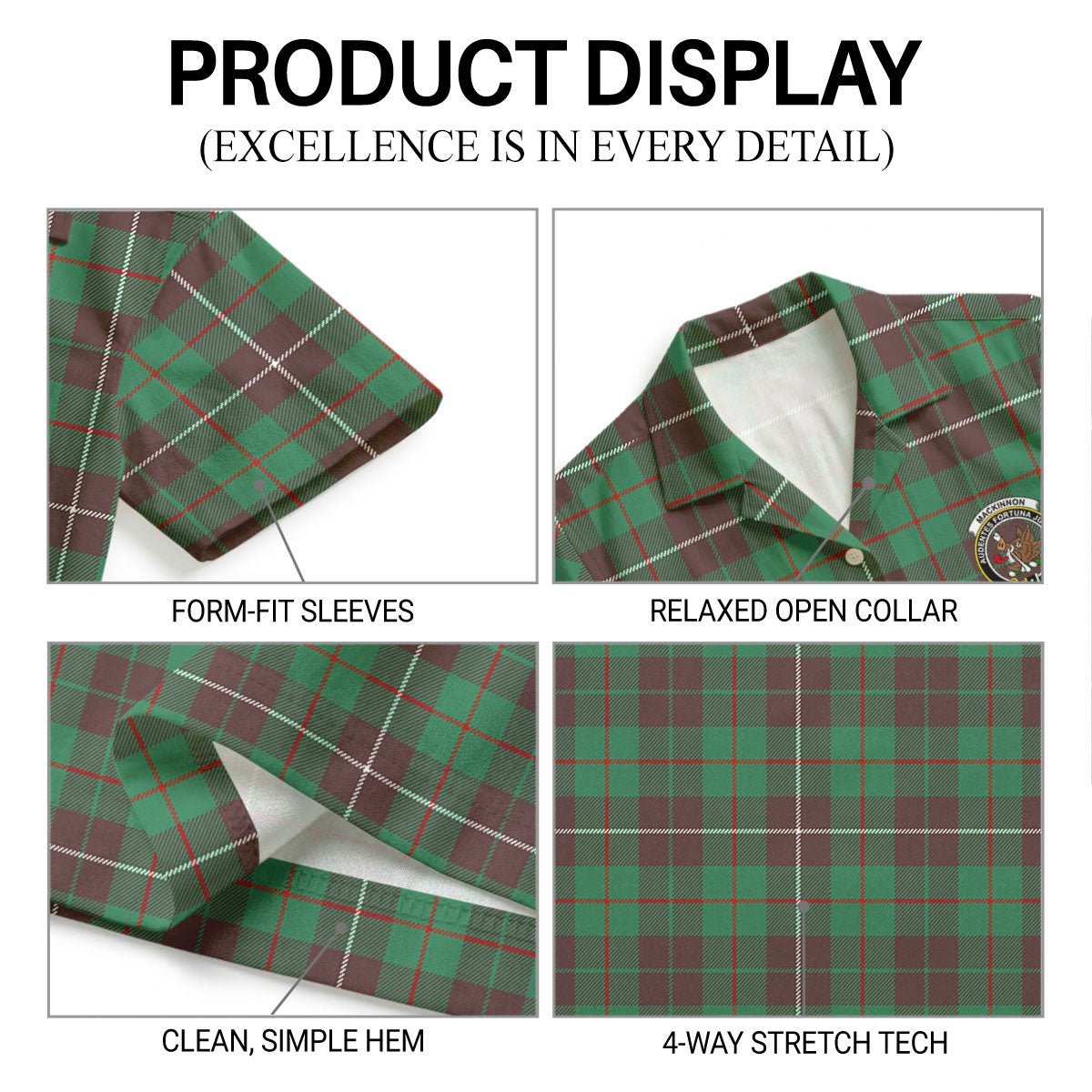 MacKinnon Hunting Ancient Tartan Crest Hawaiian Shirt