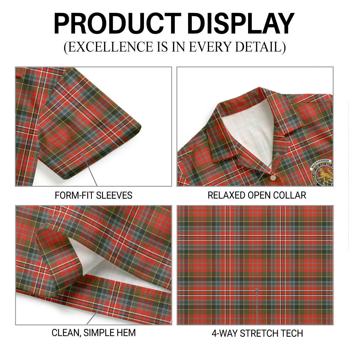 MacPherson Weathered Tartan Crest Hawaiian Shirt