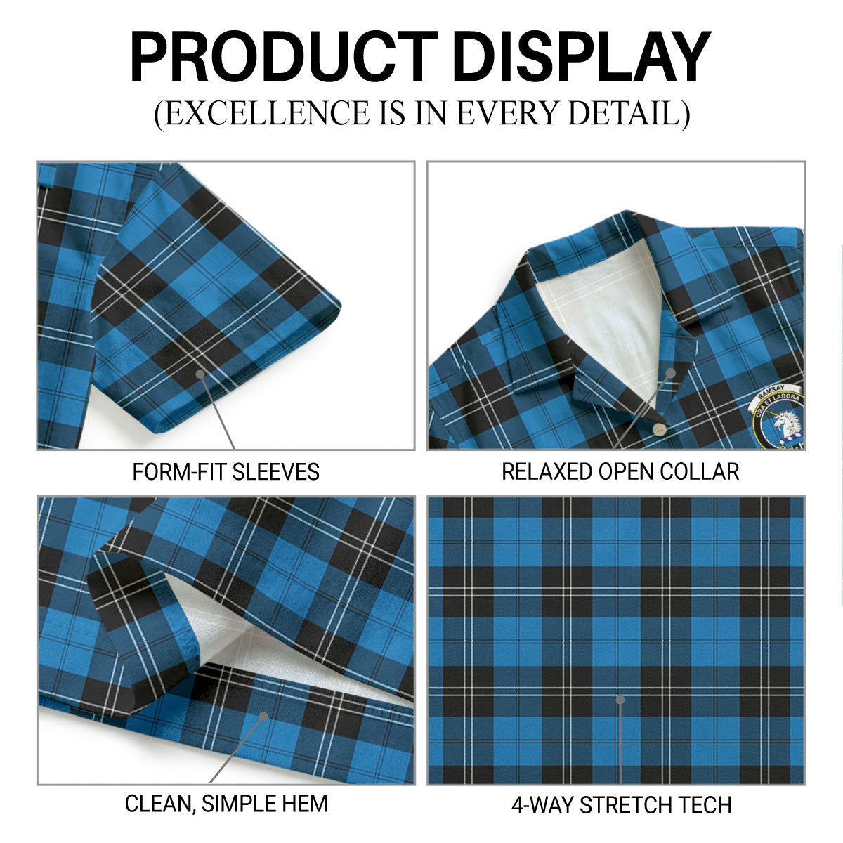 Ramsay Blue Ancient Tartan Crest Hawaiian Shirt
