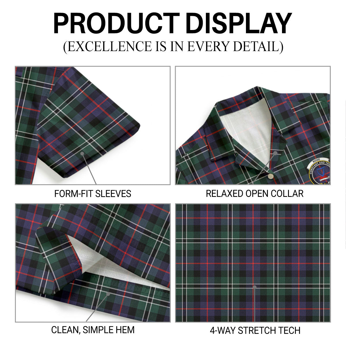 Rose Hunting Modern Tartan Crest Hawaiian Shirt