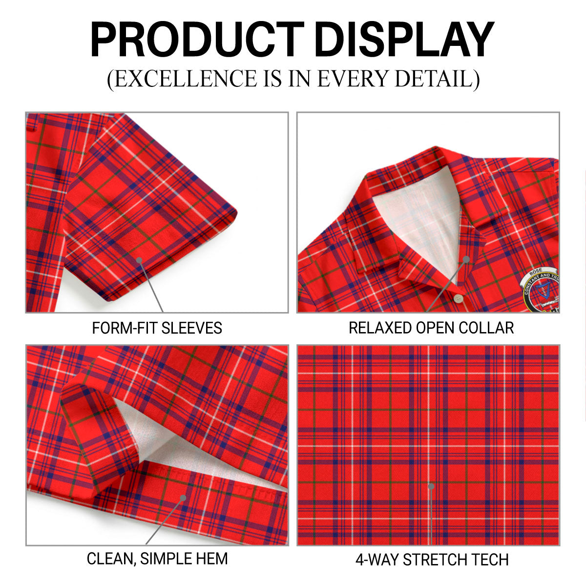Rose Modern Tartan Crest Hawaiian Shirt
