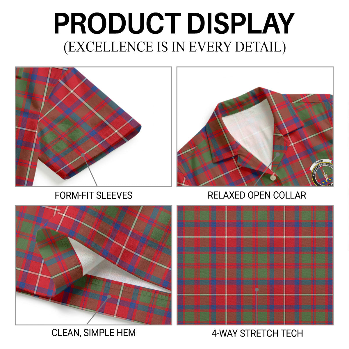 Shaw Red Modern Tartan Crest Hawaiian Shirt