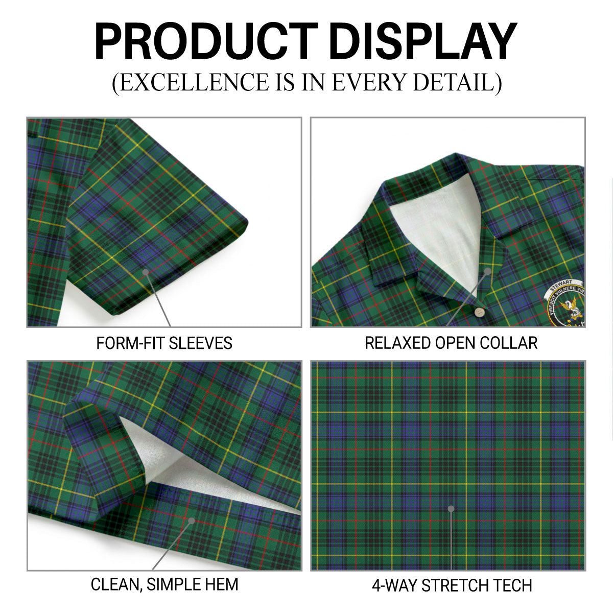 Stewart Hunting Modern Tartan Crest Hawaiian Shirt