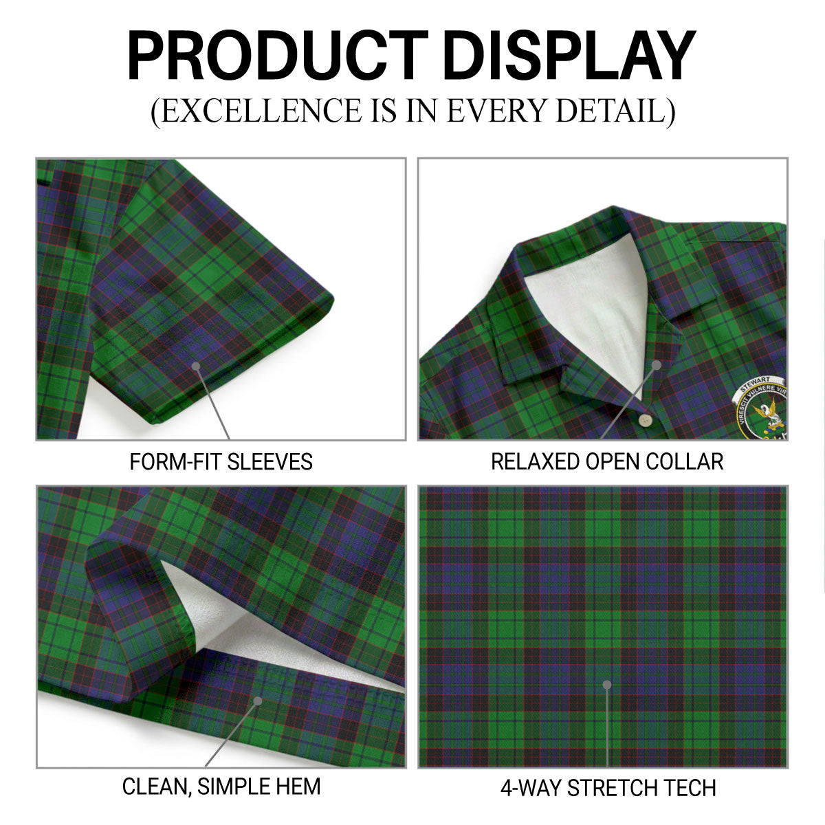 Stewart Old Modern Tartan Crest Hawaiian Shirt