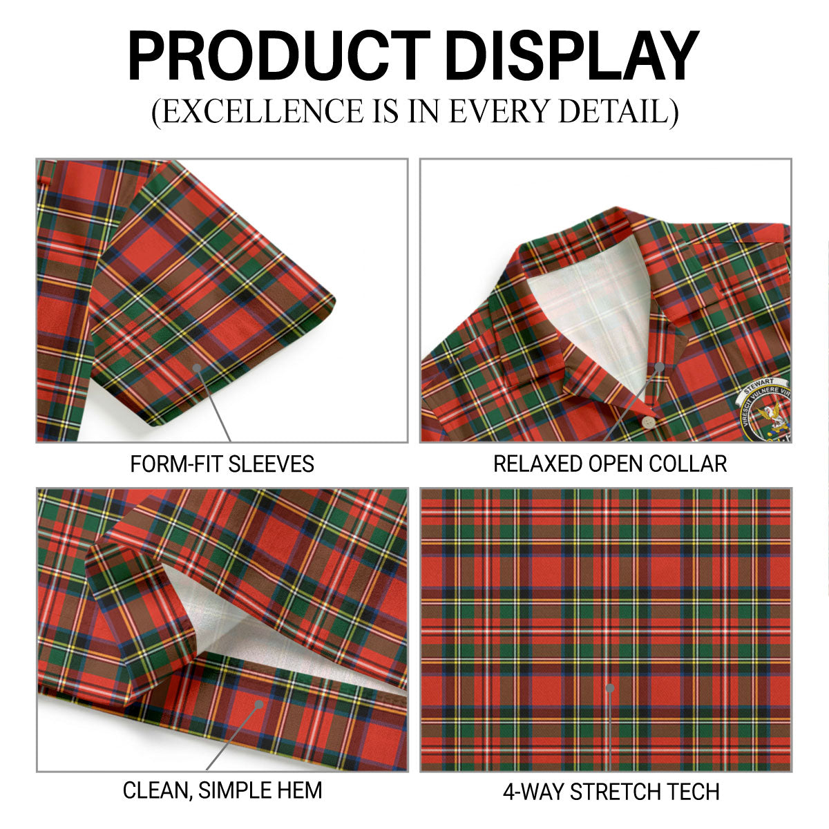 Stewart Royal Modern Tartan Crest Hawaiian Shirt