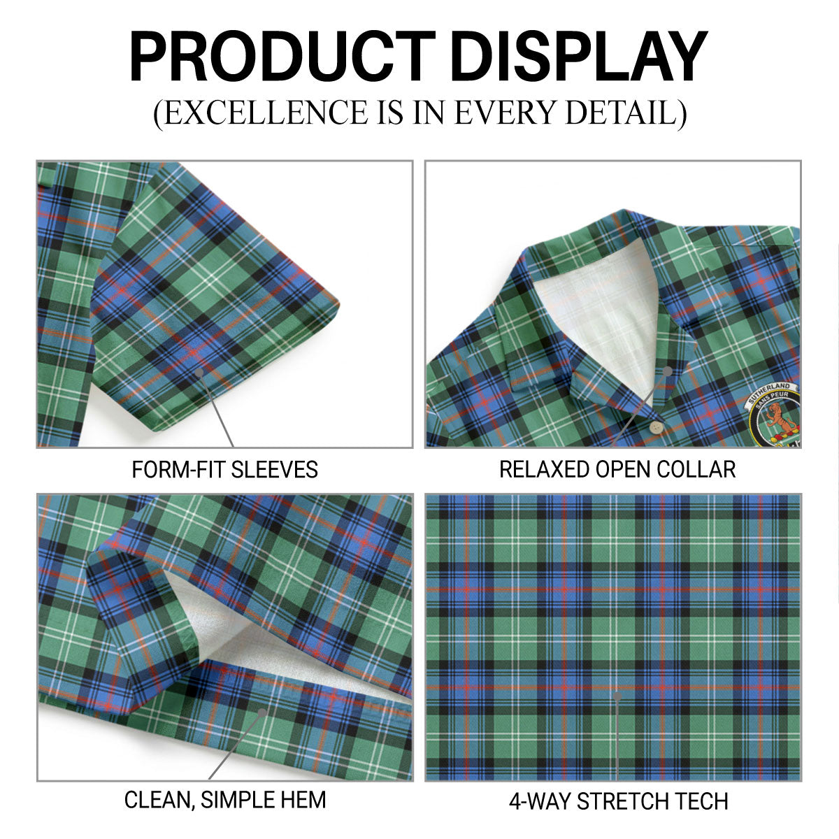 Sutherland Old Ancient Tartan Crest Hawaiian Shirt