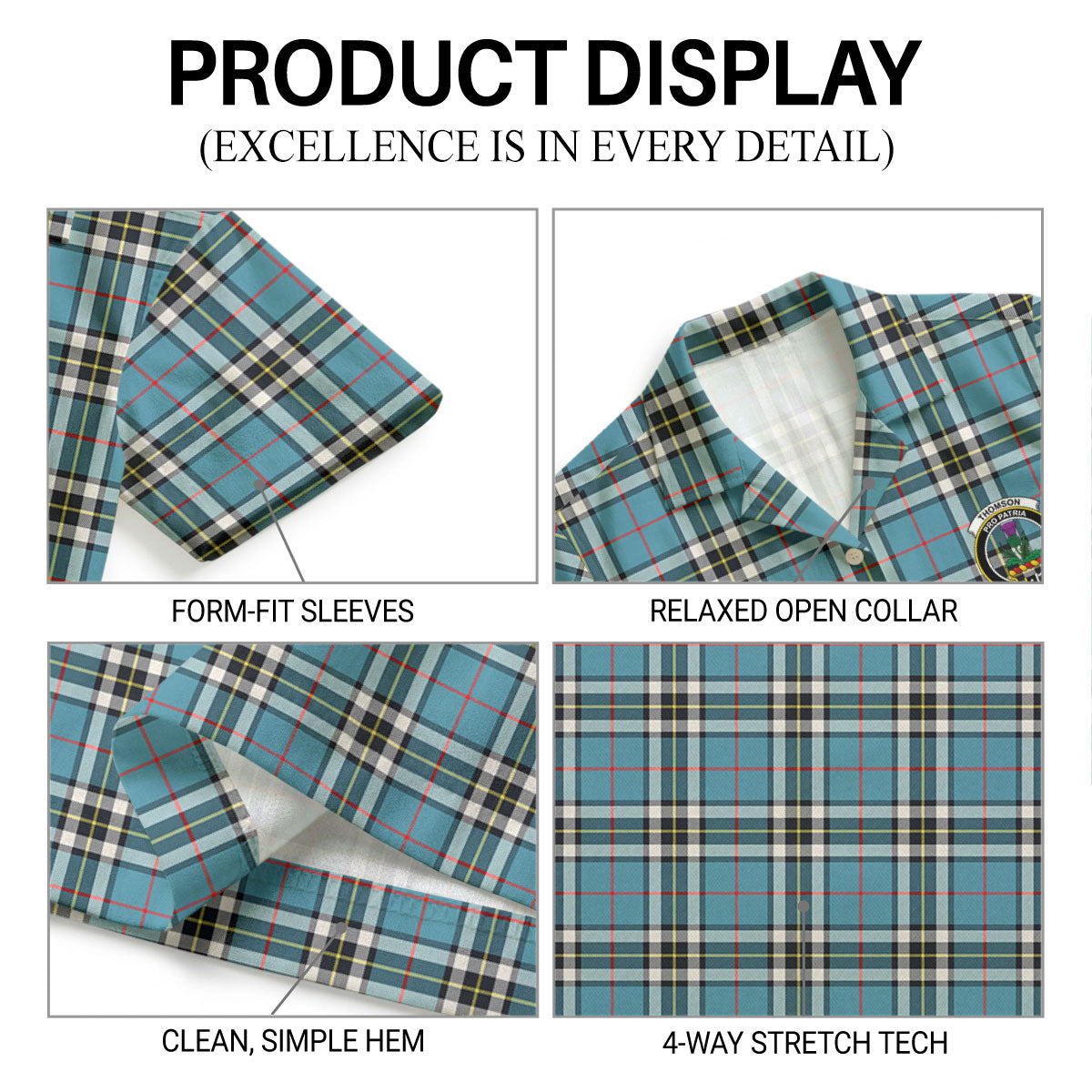Thomson Blue Tartan Crest Hawaiian Shirt