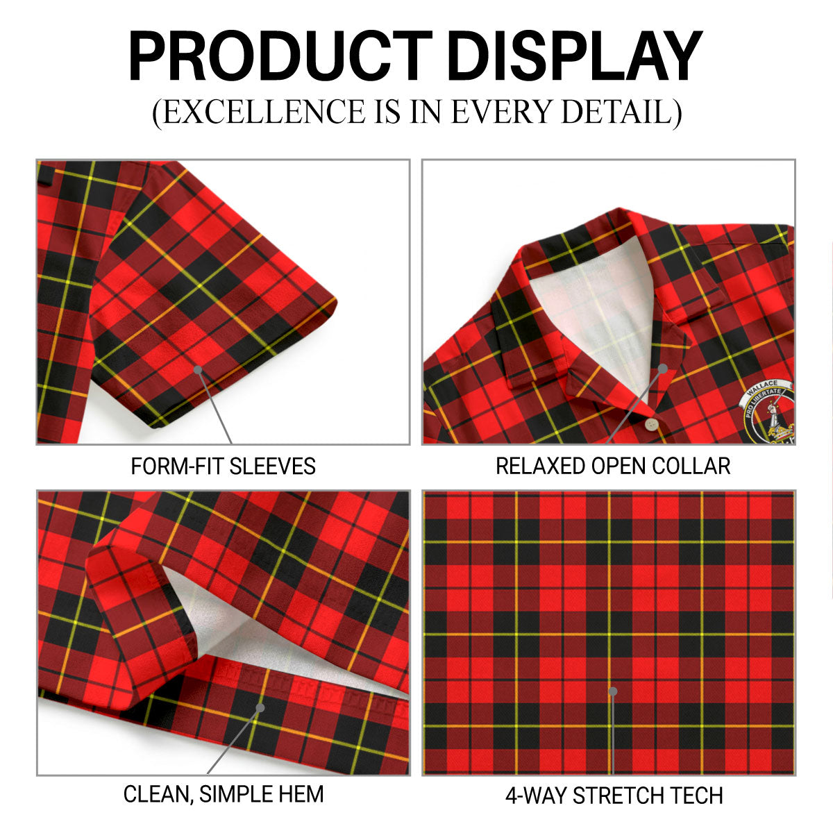 Wallace Hunting Red Tartan Crest Hawaiian Shirt