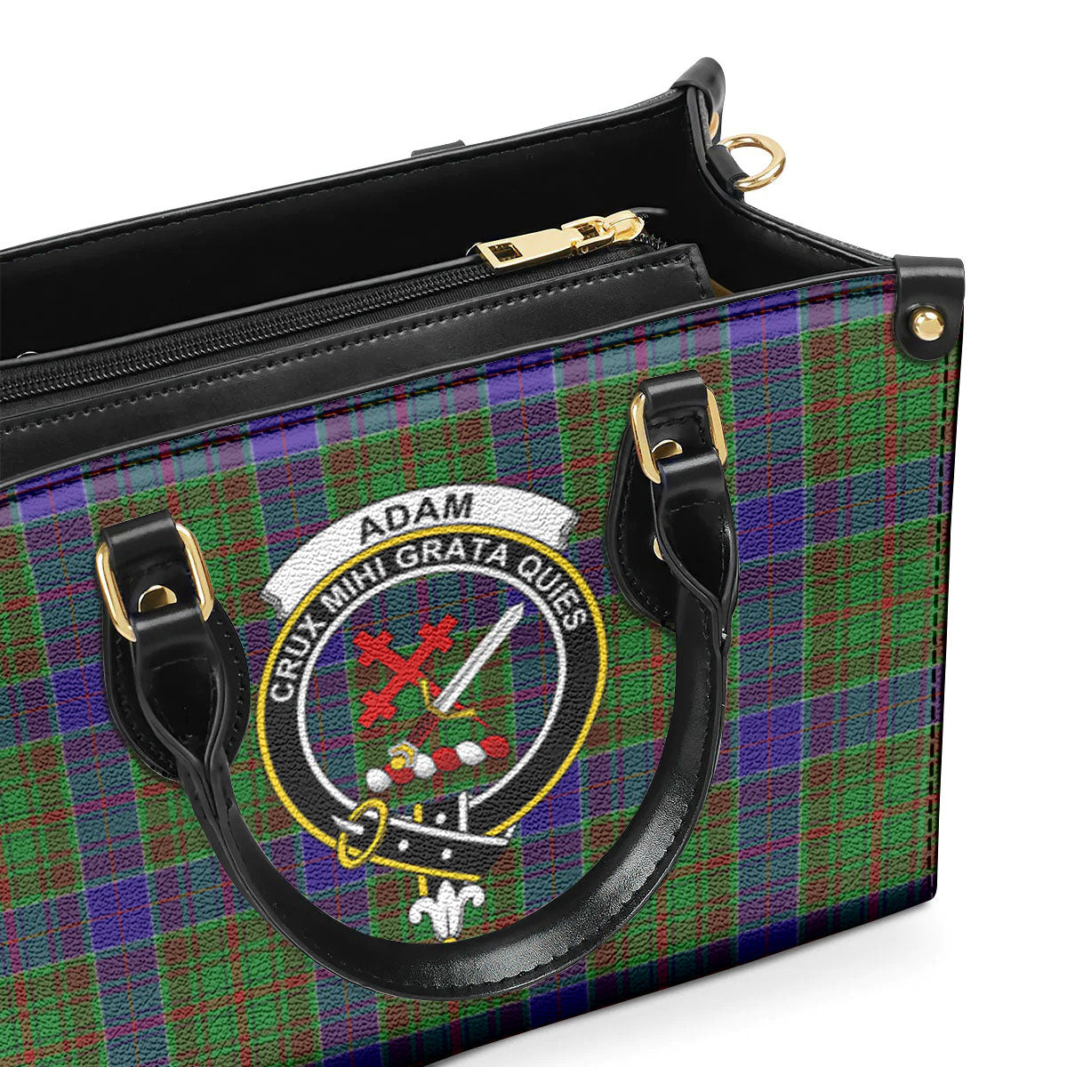 Adam Tartan Crest Leather Handbag